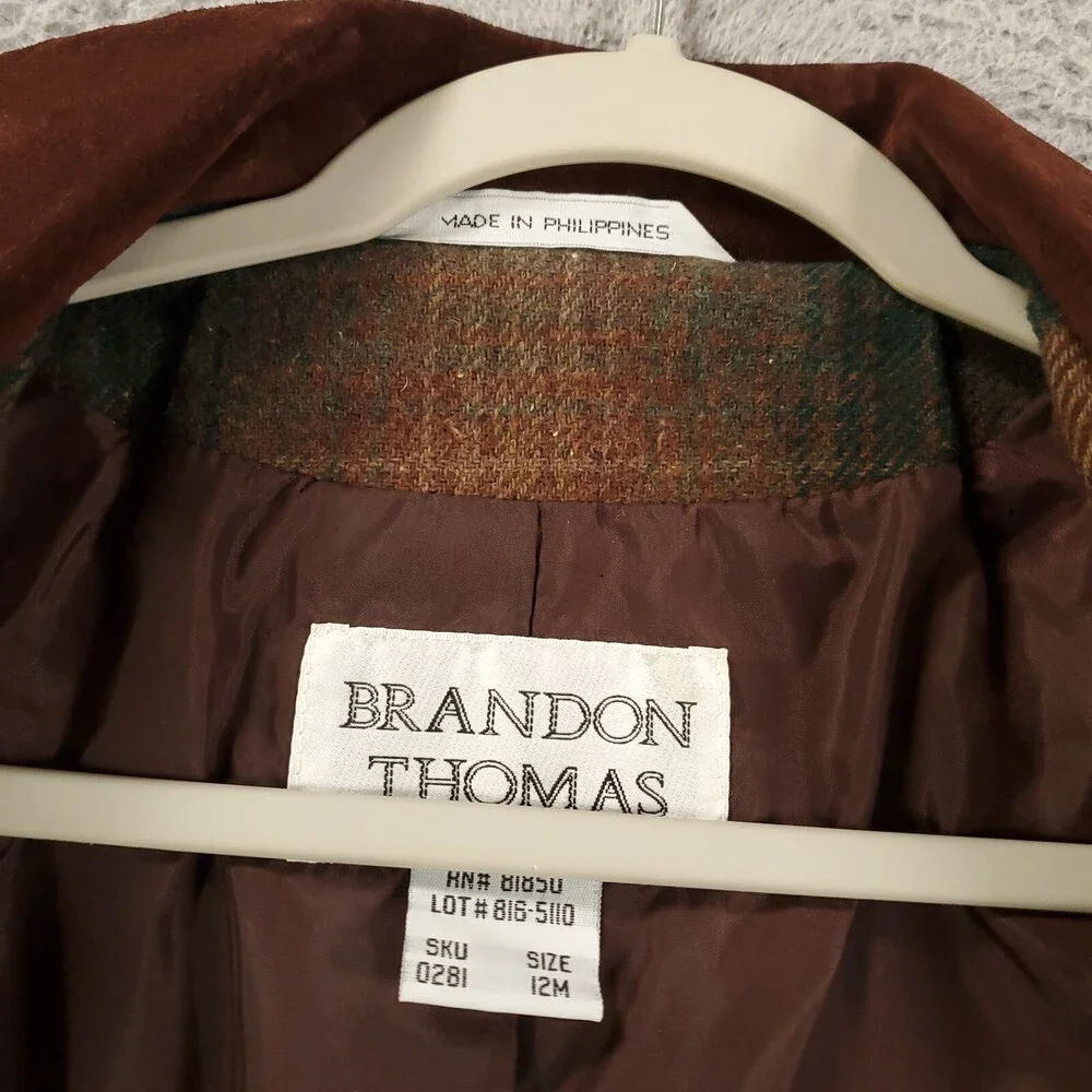 Brandon Thomas Suede Patchwork Blazer Jacket Womens Sz 12 M Brown Tan Colorblock - Picture 3 of 12